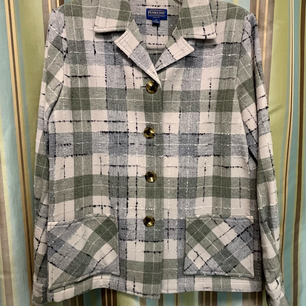 Pendleton Women's Checkered Blazer - Green and White